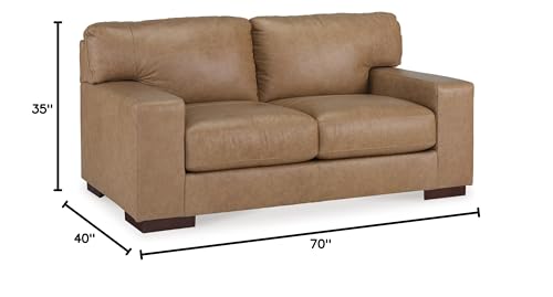 Signature Design by Ashley Lombardia Contemporary Leather Match Loveseat, Light Brown Signature Design by Ashley