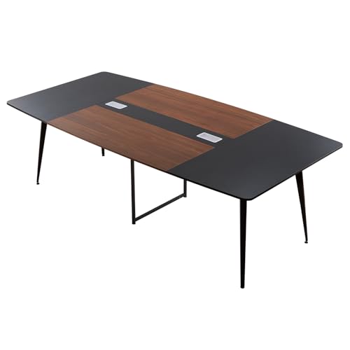 VEVOR Conference Table, 8 ft Boat Shaped Office Meeting Table for 10 Person, Modern Large Boat Meeting Desk with Metal Legs, Ideal for Office, Boardroom, Conference Room, Easy Assembly, Black & Brown VEVOR
