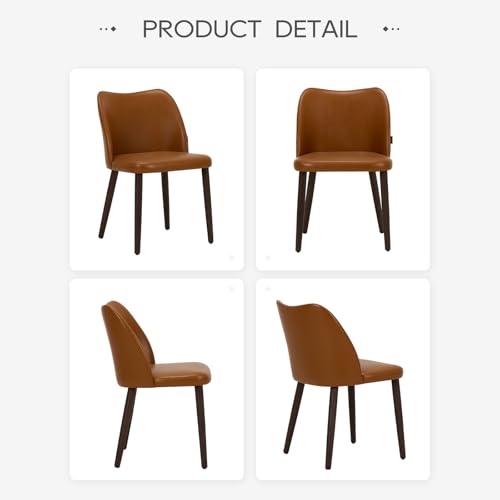COLAMY Upholstered Dining Chairs Set of 4, Modern PU Leather Dining Room Kitchen Side Chair with Padded Seat and Wood Legs Restaurant/Cafe,Light Brown COLAMY
