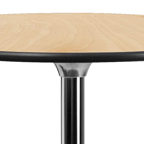 Adjustable 36'' Round Wood Cocktail Table with 30'' and 42'' Columns in Natural Finish Flash Furniture