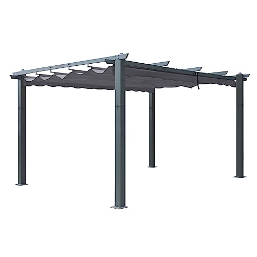 VEIKOU 10x10ft Pergola, Metal Pergola w/Thicker Post & Upgraded Retractable Pergola Canopy, Heavy-Duty Aluminum Pergolas and Gazebos Outdoor Shelter for Porch Yard, Gray VEIKOU