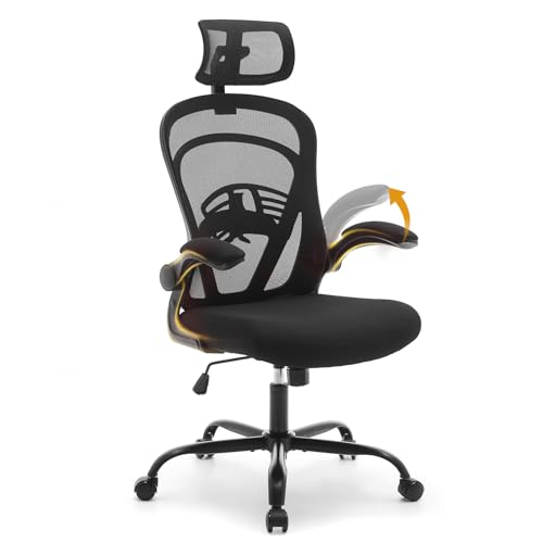 Ergonomic Office Chair,Computer Desk Chair Comfy with Flip-Up Armrests,Comfortable Lumbar Support Gaming Chairs for Bedroom,Study,Student,Wide Seat,Black Garvee