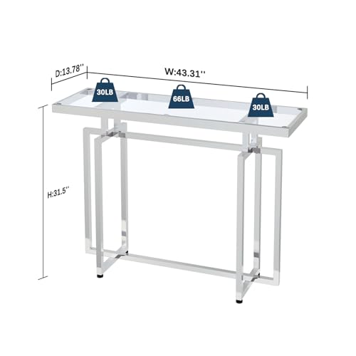 ASYA Glass Console Table for Entryway, Modern Entryway Table with Tempered Glass & Chrome Frame, Silver Sofa Table for Living Room Hallway ASYA