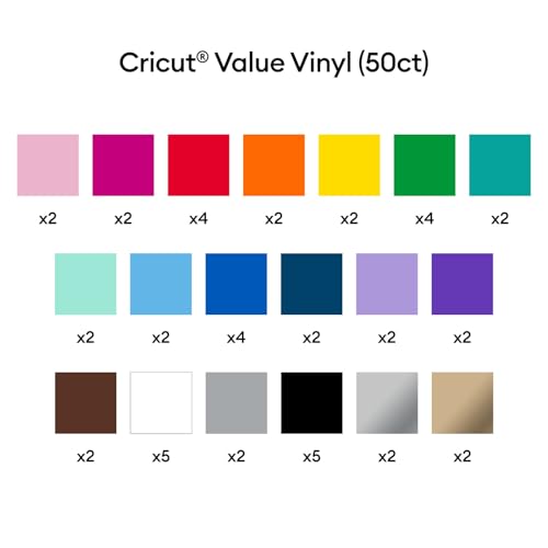 Cricut Value Permanent Vinyl - 50ft Rainbow Sampler, 12in x 12in Sheets (50 Count) Cricut