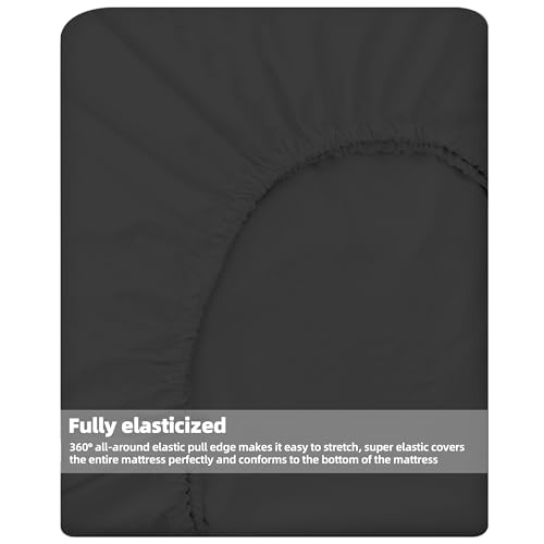 HBHLFZ Full Fitted Sheet Only, Soft Breathable Bottom Sheet - 54"x75" Deep Pockets Full Size Fitted Sheet - All Around Stretch Fit, Wrinkle Resistant, Colorfast - Easy Care, Black HBHLFZ