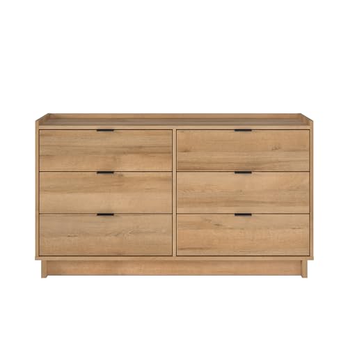 Prepac Simply Modern 6-Drawer Double Dresser for Bedroom, Chest of Drawers, Modern Bedroom Furniture, 52.5” Wide x 16” deep x 29.5” Tall, Oak Prepac