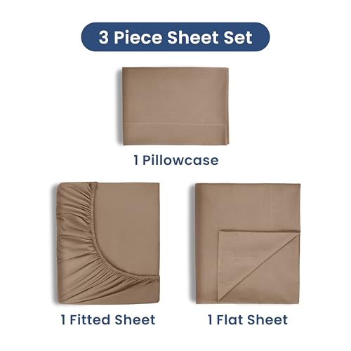 3 Piece Twin Sheets Set | Twin Bed Sheets Set – Light Weight, Soft Breathable Sheets | Brushed Cotton Rich Blend | Secure-Fit, Wrinkle Resistant, Durable, Easy Care Bed Sheets | Comfy Sheets | Beige Martex