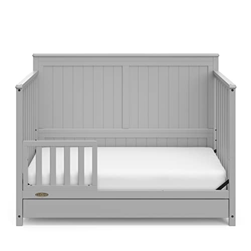 Graco Hadley 5-in-1 Convertible Crib with Drawer (Pebble Gray) – GREENGUARD Gold Certified, Crib with Drawer Combo, Full-Size Nursery Storage Drawer, Converts to Toddler Bed, Daybed Graco