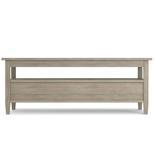 SIMPLIHOME Warm Shaker SOLID WOOD 48 Inch Wide Rectangle Transitional Coffee Table in Distressed Grey, For the Living Room and Family Room SIMPLIHOME
