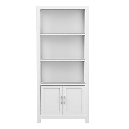 Martha Stewart Hutton Four Tier Shaker Bookcase with Storage Cabinet in Gray with Brushed Nickel Hardware Martha Stewart
