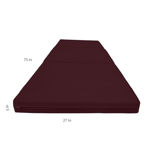 D&D Futon Furniture Trifold Foam Beds, Floor Tri-Fold Bed, Foldable Shikibuton Mattress Cushion Topper Mat for Space Saving Sleepover 3x27x75 in, Burgundy D&D Futon Furniture