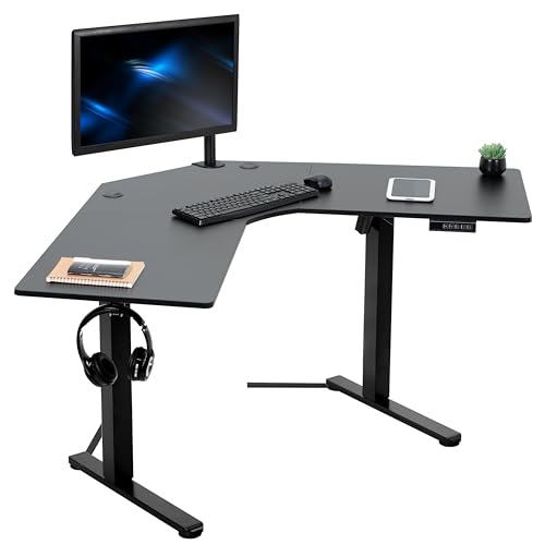VIVO Electric Corner L-Shaped 47 x 47 in Standing Desk, Memory Height Adjustment, Black Top Black Frame, DESK-E1L94B VIVO