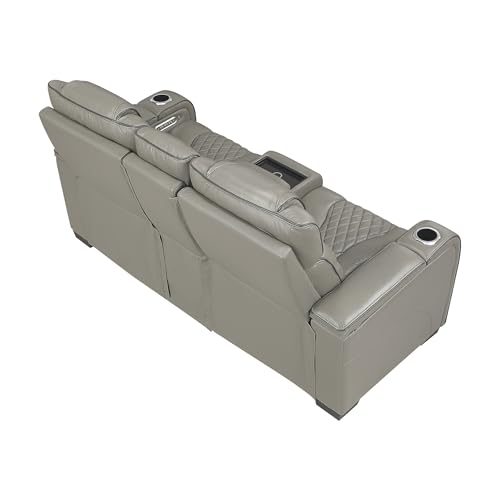 Lexicon Power Double Reclining Loveseat, Center Console/Heat/Massage/Headrest/Storage Arms/Cup Holders/LED Lights/Wireless Charging, Top Grain Leather Match Wall Hugger Recliner Loveseat, Grey Lexicon