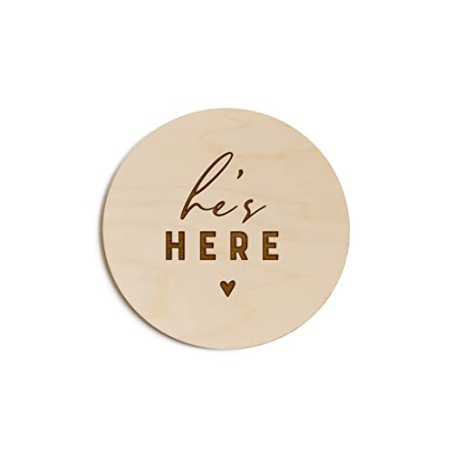 The Cotton & Canvas Co. He's Here Newborn Baby Boy Announcement, Nursery Sign, Cute Nursery Decor, Baby Shower, Modern, Wooden Plaque, Birth Prop, The Cotton & Canvas Co.