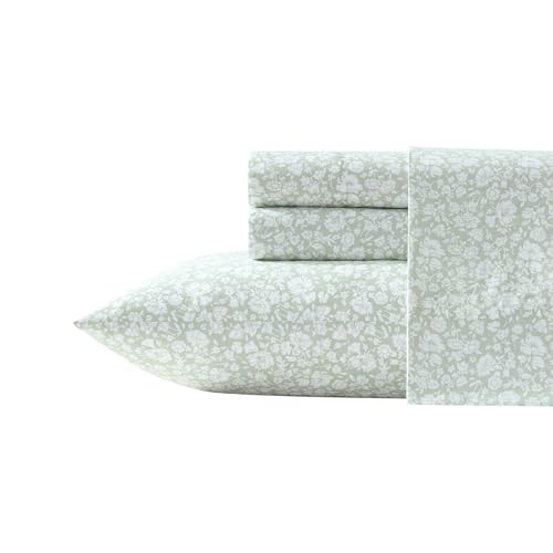 Laura Ashley - Sheets, Cotton Percale Bedding Set, Lightweight & Breathable Room Essentials (Heirloom Ditzy Green, King) Laura Ashley