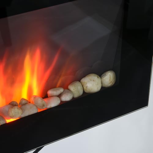 HOMCOM 29" Electric Fireplace, Wall Mounted Fireplace with 7 Adjustable LED Flame Colors, Remote Control, Fireplace Heater for Living Room, 1450W, Black HOMCOM