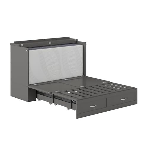 AFI Hamilton Full Murphy Bed Chest with Mattress, Storage, and Built-in Charger in Grey AFI