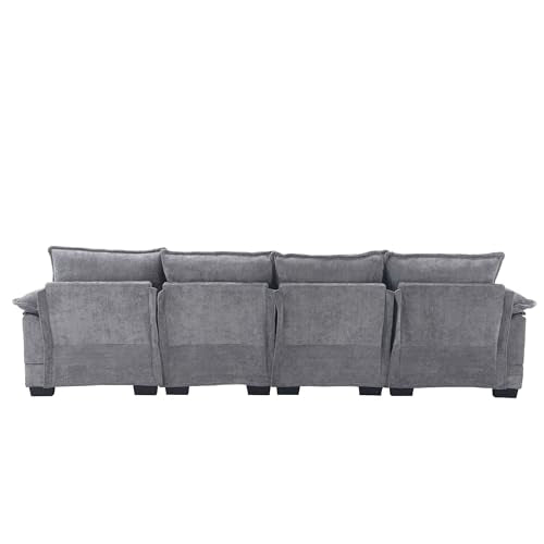 6 Seater Overstuffed Modular Sectional Sofa Cloud Couch with Double Chaise Lounge, U Shaped Chenille Upholstered Leisure Sofa&Couches with Memory Foam and Waist Pillows for Living Room Office Eafurn