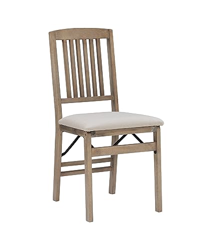 Linon Keira Wooden Folding Chair Upholstered Seat and Mission Back Set of 2, Dining Height, Rustic Natural & Beige Linon