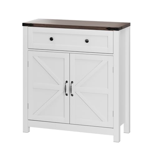 Semiocthome Vintage Farmhouse Multi-Functional Storage Cabinet with Adjustable Shelf in White Semiocthome