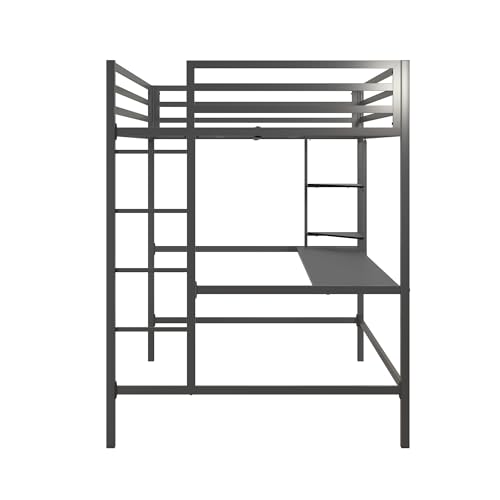 Novogratz Maxwell Grey/Black Metal Full Loft Bed with Integrated Desk & Shelves Novogratz