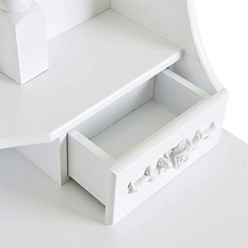 European - Style 4 - Drawer Single - Mirror Dressing Table Set in White - 360 - Degree Rotating & Removable Mirror Generic