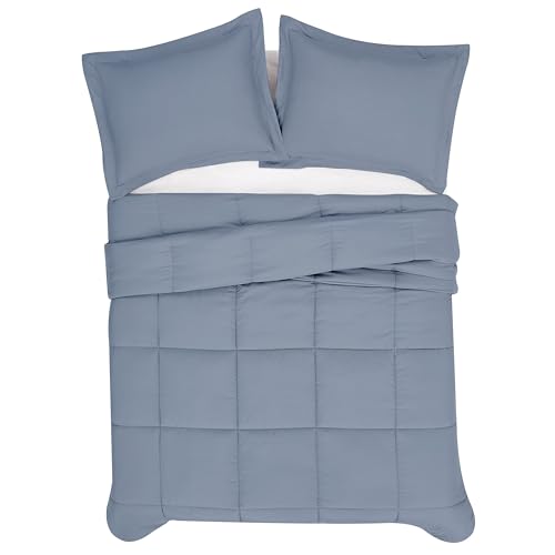 London Fog Garment Washed Solid Comforter Set Blue Microfiber 3-Piece Full/Queen Comforter Set, Solid Themed, Adult and Teen, Oeko-TEX Certified LONDON FOG