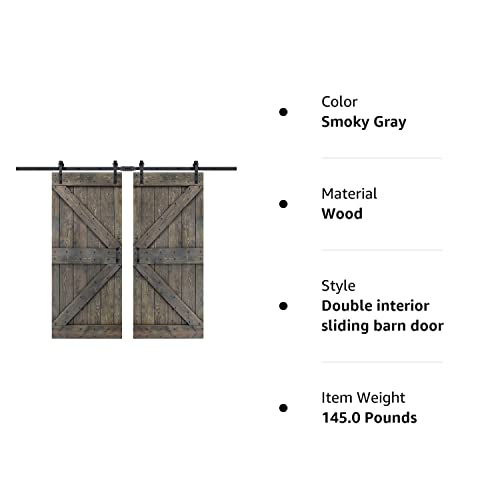 ISLIFE 2 Sets 36in X 84in K Series DIY Solid Wood Interior Sliding Barn Door with 6FT Hardware Kit +2Handles(Smoky Gray, 72in. x 84in.) ISLIFE