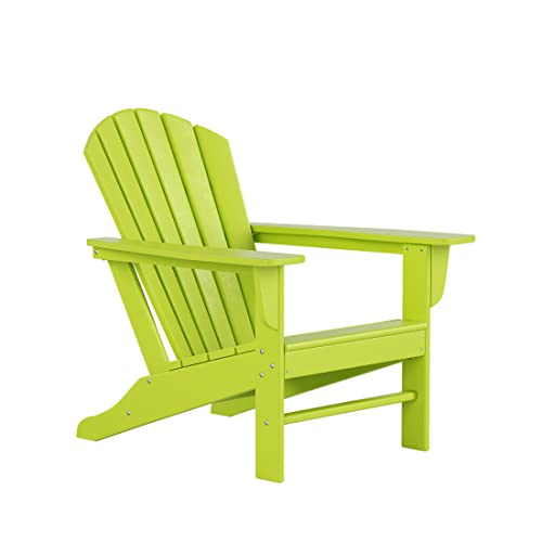 WestinTrends Dylan Adirondack Chair, All Weather Resistant Poly Lumber Outdoor Patio Chairs, Seashell Slat Curved Back, Widen Seat Armrest, Color Stay, Imitation Wood Texture, Lime Green WestinTrends