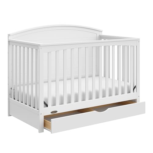 Graco Bellwood 5-in-1 Convertible Crib with Drawer (White) - GREENGUARD Gold Certified, Full-Size Storage Drawer, Converts to Toddler Bed and Full-Size Bed STORK CRAFT