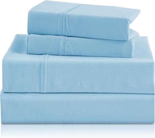 CozySmile Holtel Luxury Twin Sheet Set - 3 Piece Soft Microfiber Sheets for Twin Size Bed, 16" Deep Pocket Easy Care Wrinkle Free Cooling Bedding Sheet and Pillowcase Set, Sky Blue CozySmile