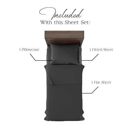 Northwest Ashford Home Essentials Bedding, 3 Piece Twin Size Sheet Set, Stretch Limo Black Northwest