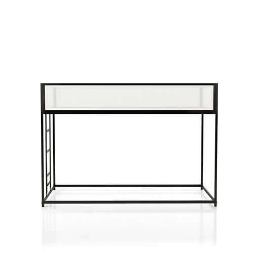 Furniture of America Dravenor Modern Metal Twin Over Twin Low Profile Bunk Bed with Reversible Ladder and White Magnetic Mesh Panel, No Box Spring Required, for Kids, Bedroom, Dorm, Black Furniture of America