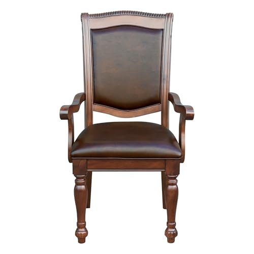 URPRIME Traditional Dining Room Armchairs, Brown Cherry Finish, Upholstered Seat, Wood, of 2 Wood Faux Leather Room, 40.5" Height URPRIME