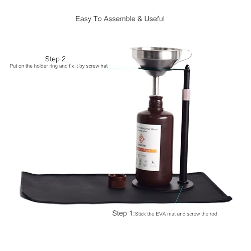 FUNGDO Resin Funnel Stand with Steel Ring Holder,Height Adjustable 3D Printer Resin Filter Strainer Stand,Hand-Free for Easy Recycling LCD/DLP/SLA/UV Photosensitive Resin (Holder+Funnel) FUNGDO