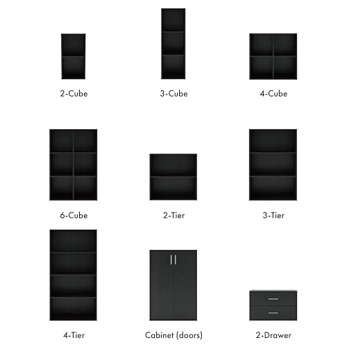 Homes: Inside + Out Apexa 2-Tier Cube Storage Organizer Shelves, Stackable Wood Bookcase Fits Cubby Bins for Organization, Dorm Teen Room Decor & Home Office, Black HOMES: INSIDE + OUT