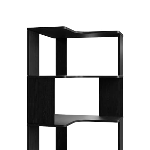 Prepac Nordik 6-Tier Black Modern Mid Century Corner Bookcase, 71.5" Extra Tall Black Corner Shelf with Storage, Multifunctional Freestanding Bookshelf for Home Office, Living Room, Dining Room Prepac
