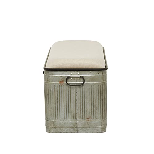 Deco 79 Metal Room Storage Bench Galvanized Entryway Bench with Cream Burlap Top and Black Latches, Bench 38" x 16" x 19", Gray Deco 79
