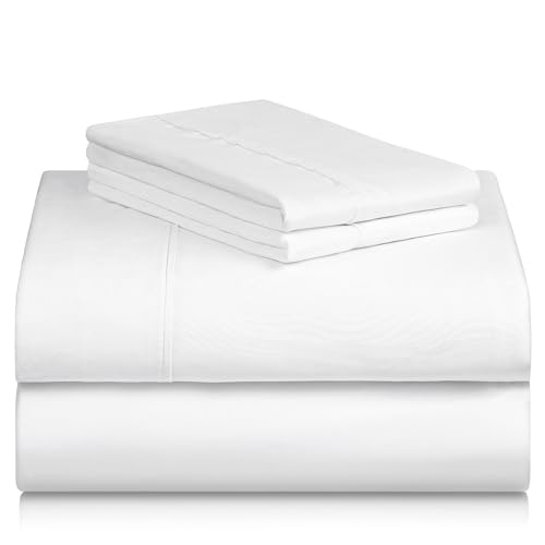 LuxClub 4 PC Full Sheet Set, Deep Pockets Wrinkle Free Cooling Bed Sheets Hotel Bedding for Women, Men, Kids & Teens, Includes 1 Fitted Sheet, 1 Flat Sheet and 2 Pillowcases-Soft White LuxClub