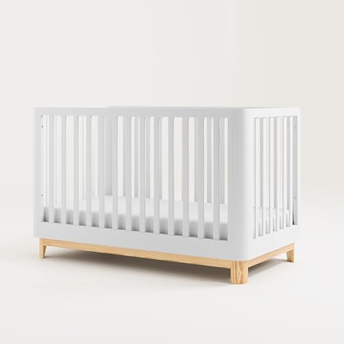 Storkcraft Santos 3-in-1 Convertible Crib (White with Natural) – GREENGUARD Gold Certified, Fits Standard Crib Mattress, Converts to Toddler Bed, Storkcraft