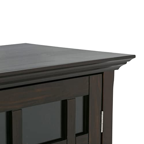 SIMPLIHOME Bedford SOLID WOOD 39 inch Wide Rustic Medium Storage Cabinet in Dark Tobacco Brown, with 2 Tempered Glass Doors, 4 Adjustable Shelves SIMPLIHOME