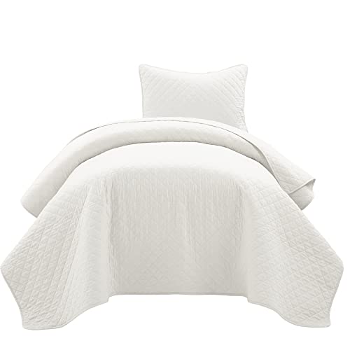 Lush Decor Ava Quilt Diamond Pattern Solid 2 Piece Oversized Bedding Blanket Bedspread Set - Twin-XL - White Lush Decor