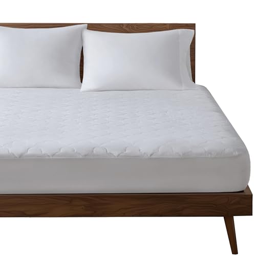 Sleep Philosophy Full Mattress Pad, Cotton Mattress Protector Classic Cloud Quilted Bed Cover, All Natural Breathable Mattress Topper Fitted Pocket Fits Up to 18", Machine Washable, White Sleep Philosophy