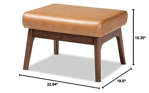Baxton Studio Bianca Mid-Century Modern Walnut Brown Finished Wood and Tan Faux Leather Effect Ottoman Baxton Studio