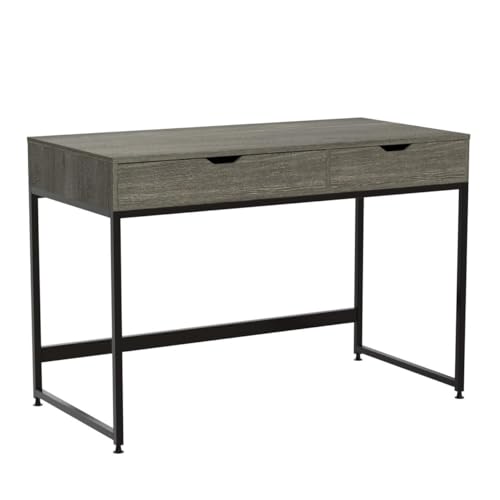 Bestier Rectangular Two Drawer Writing Computer Desk, Modern Engineered Wood Design, Stainless Steel Leg Frames, Modern Industrial Design, Gray Bestier