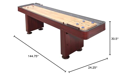 Challenger Shuffleboard Table with Dark Cherry Finish, Hardwood Playfield, Storage Cabinets, Climate Adjusters, Leg Levelers, 8 Pucks, Brush and Wax Hathaway