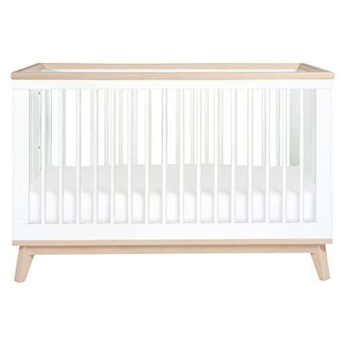 Babyletto Scoot 3-in-1 Convertible Crib with Toddler Bed Conversion Kit in White and Washed Natural, Greenguard Gold Certified babyletto