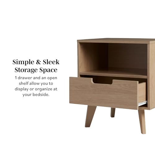 Walker Edison Raelyn Mid-Century Modern 1-Drawer Nightstand, 20 Inch, Riviera Walker Edison