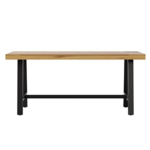 EMMA + OLIVER Whitford Natural Finish Solid Acacia Wood Dining Table with Black Metal Legs for Indoor and Outdoor Use EMMA + OLIVER