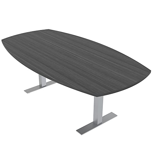 Harmony Series 6-Person Arc Boat Conference Table with Brushed Silver Metal T-Base | Modern Meeting Table for Office & Home | Scratch-Resistant Laminate | Made in USA | Asian Night - 7 Ft SKUTCHI DESIGNS INC.